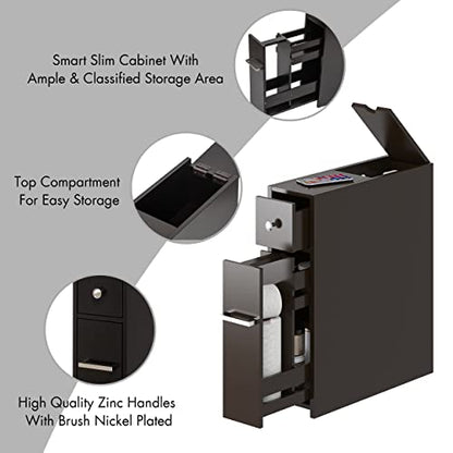 Spirich Slim Bathroom Storage Cabinet, Free Standing Toilet Paper Holder, Bathroom Cabinet Slide Out Drawer, Espresso - color: Espresso