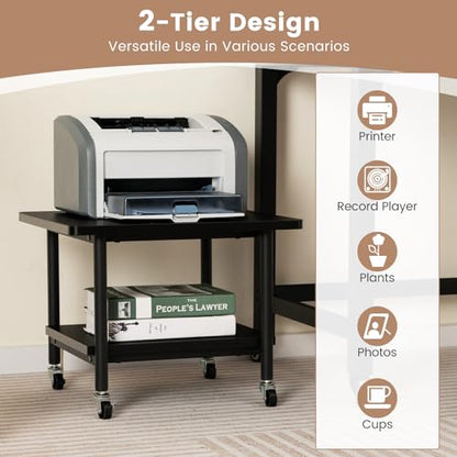 Tangkula Printer Stand with Storage, Under Desk Printer Table with 4 Wheels & Locking Mechanism, 2-Tier Rolling End Table Storage Rack for Bedroom, Living Room, Study - color: Black