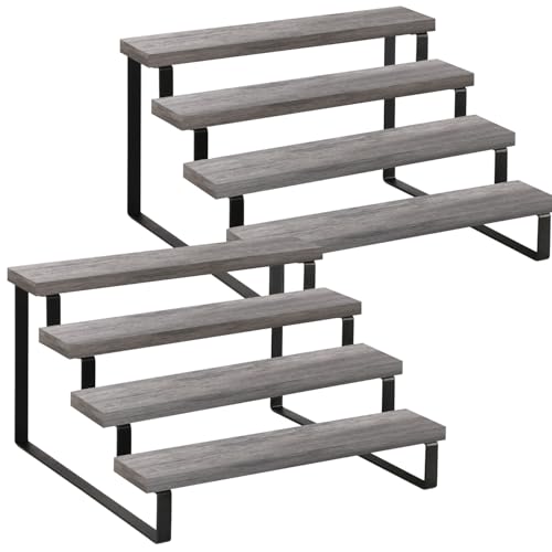 YINMIT Wooden Display Riser Stand, Tiered Perfume and Cologne Organizer Stand, 4 Tier Spice Rack Organizer, Rustic Display Shelf for Candles (4 Tier,2Pack,Grey) - color: 4 Tier,2Pack,Grey