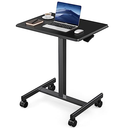 DUMOS Small Standing Desk with Wheels, Laptop Desk, 19 Inch | Portable Rolling Design, Adjustable Height Workstation, Home Office Mobile Station, Black - color: Ink