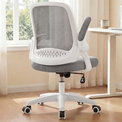NEO CHAIR Office Desk Gaming Ergonomic Computer Chair with Lumbar Back Support Adjustable Height Swivel Rolling Wheels Flip-up Arms Mesh Chair for Home Vanity (Grey) - color: Grey