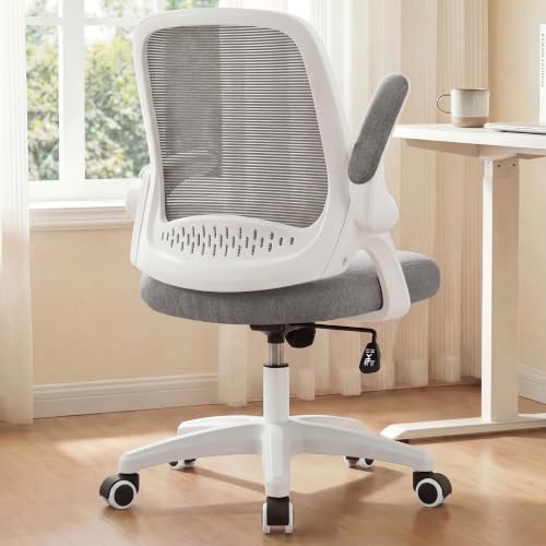 NEO CHAIR Office Desk Gaming Ergonomic Computer Chair with Lumbar Back Support Adjustable Height Swivel Rolling Wheels Flip-up Arms Mesh Chair for Home Vanity (Grey) - color: Grey