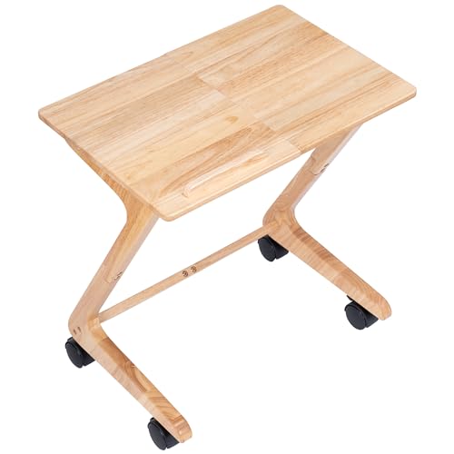 TV Tray Table, TV Dining Table with Casters for Small Spaces, Solid Wood End Table, Sofa Couch Side Table Removable Snack Tray for Coffee Bed Sofa Eating Writing Reading Living Room Bedroom - color: Natural