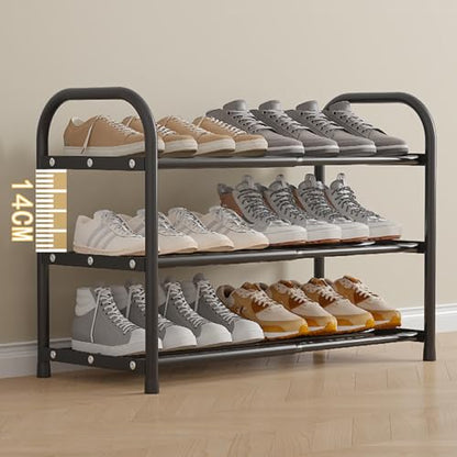3 Tier Expandable Shoe Rack Metal Shoe Stand Shelf Storage for Entryway Closet Doorway, Black - size: 3 Tier