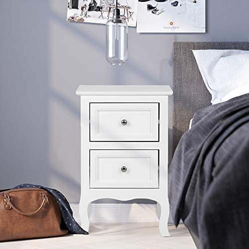 Bonnlo White Nightstand with 2 Drawers, Night Stands for Bedrooms, Small Bed Side Table/White Night Stand with Drawers for Small Spaces, College Dorm, Kids’ Room, Living Room, French, 16W x 12D x 24H - color: White