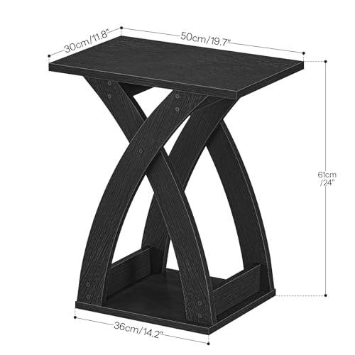 HOOBRO End Table Living Room, Narrow Side Table for Small Spaces, Black 3 Tier End Table with Storage Shelf, X-Design Slim Nightstand Bedside Table, Living Room, Bedroom, Black BK356BZ01N1