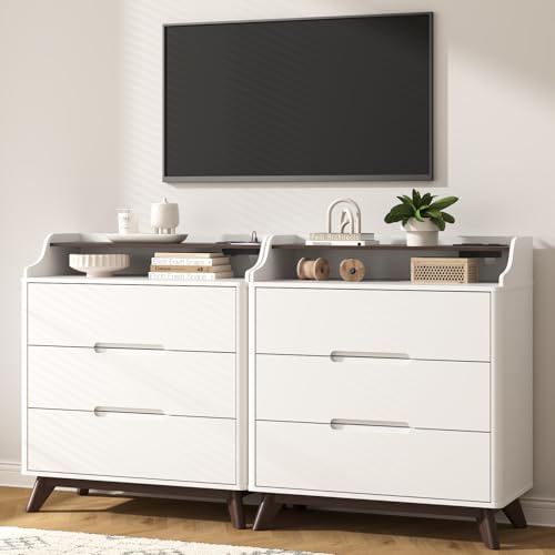 35" Large Night Stand with Charging Station, 3 Drawer Spacious Drawers | Top Open Shelves, Pre-Installed Slide, Wood Bedside Table, Modern End Table, Nightstand for Bedroom Sofa Couch,White - color: White, size: Large (3 drawer)