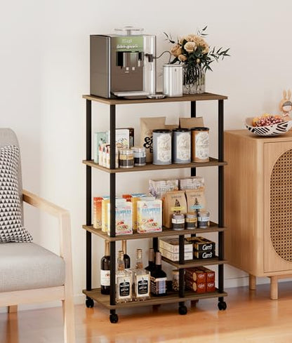 Kitchen Carts on Wheels with Storage, 4-Tier Microwave Stand, Coffee Bar Stand Island Table for Kitchen, Living Room, Balcony, Small Space, Walnut - color: Walnut