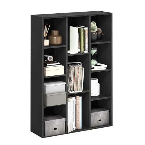 Furinno LUDER Book Shelf, 11-Cube Bookshelf, Reversible Bookcase with Open Shelves, 9.4 x 29.1 x 41.7, Easy Assembly, for Living Room, Bedroom, Home Office, Darkwood - color: Darkwood, size: 11-Cube, 9.4 x 29.1 x 41.7