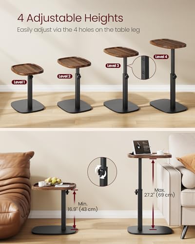 VASAGLE C Side Table Adjustable Height, Couch Sofa Table, End Table, TV Tray for Small Spaces, 11.8 x 15.7 x 27.2 Inches, for Living Room, Bedroom, Walnut Brown and Ink Black ULET363M101 - color: Walnut Brown + Ink Black