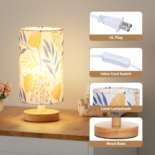Fenmzee Ginkgo Table Lamp for Bedroom - Inline Control, Small Bedside Lamp with 3000K A15 LED Blub, Easy Assembly (Ginkgo Cream Shade, 9" Inline Control) - color: Ginkgo Cream Shade