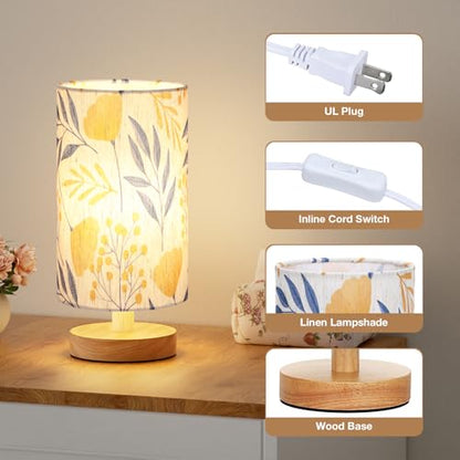 Fenmzee Ginkgo Table Lamp for Bedroom - Inline Control, Small Bedside Lamp with 3000K A15 LED Blub, Easy Assembly (Ginkgo Cream Shade, 9" Inline Control) - color: Ginkgo Cream Shade