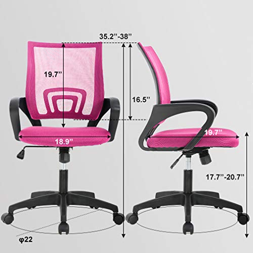 BestOffice | Ergonomic Office Chair | Mid-Back Swivel Desk Chair | Breathable Backrest & Lumbar Support | Adjustable Height | Sponge Seat | Rolling Wheels | Pink | for Adults & Women | Pack of 2 - color: Pink, style: pack of 2