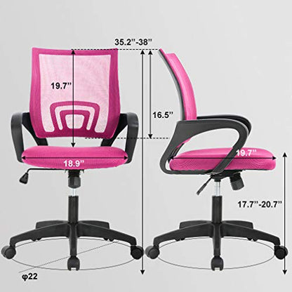 BestOffice | Ergonomic Office Chair | Mid-Back Swivel Desk Chair | Breathable Backrest & Lumbar Support | Adjustable Height | Sponge Seat | Rolling Wheels | Pink | for Adults & Women | Pack of 2 - color: Pink, style: pack of 2