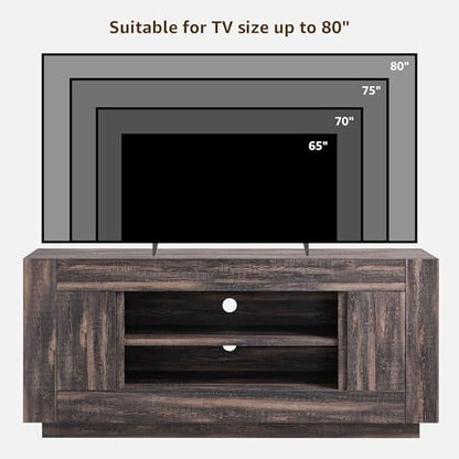 OKD Modern 70" TV Stand, Entertainment Center for TVs Up to 80", Media Console with Large Open Storage & Side Cabinets, Thick Wood Design for Living Room, Dark Rustic Oak - color: Dark Rustic Oak