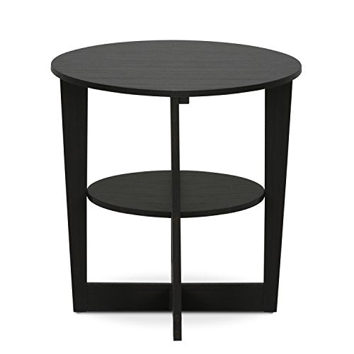 Furinno JAYA Side Table, 2-Tier Round Modern End Table with Oval Tabletop, Night Stand, Bedside Table with Open Shelf, for Living Room, Bedroom, Walnut - color: Walnut, size: 1-Pack, 2 Tiers, Oval Panel