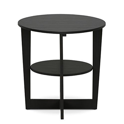 Furinno JAYA Side Table, 2-Tier Round Modern End Table with Oval Tabletop, Night Stand, Bedside Table with Open Shelf, for Living Room, Bedroom, Walnut - color: Walnut, size: 1-Pack, 2 Tiers, Oval Panel