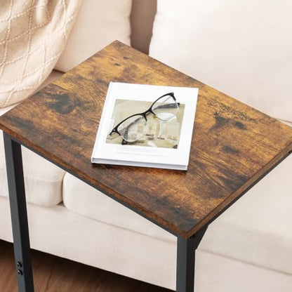 AMHANCIBLE C Shaped End Tables Set of 2, Couch Side Tables that Slide Under Sofa, Slim TV Trays for Living Room and Bedroom, Narrow Space Saving Laptop Workstation, Rustic Brown, HET02BBR - color: Rustic Brown