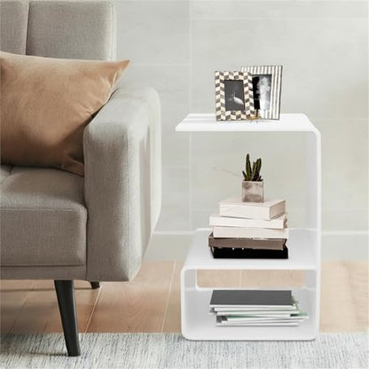 Acrylic End Table, 21.6" H C-Shaped End Table, Side Table for Living Room, Bedside Table for Bedroom, Acrylic Clear C Side Table (White) - color: White