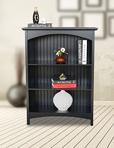 eHemco 3 Tier Bookcase with 2 Arched Supports, 40 Inches, Black - color: Black, size: 3 Tier