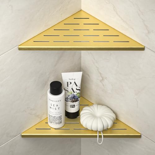 Corner Shower Shelf 10", Gold | 304 Stainless Steel Bathroom Shelf for Tiled Wall, Grout in Shelves, 2 Pack - color: Gold, size: 10"-2 Pack