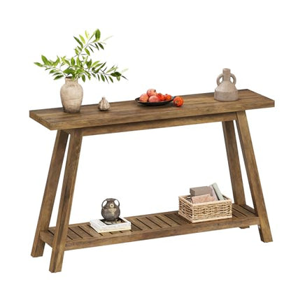 47.2" Farmhouse Entryway Table, 2-Tier Modern Wooden Console Sofa Table with Open Storage, Long Narrow Accent Table for Entrance, Foyer, Hallway, Living Room & Behind Couch (Brown)