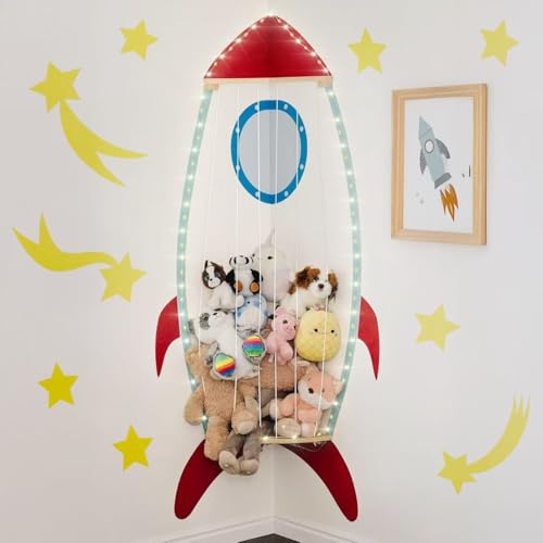 PUTSKA Corner Stuffed Animal Storage, Wall Mounted, Spaceship - color: Spaceship