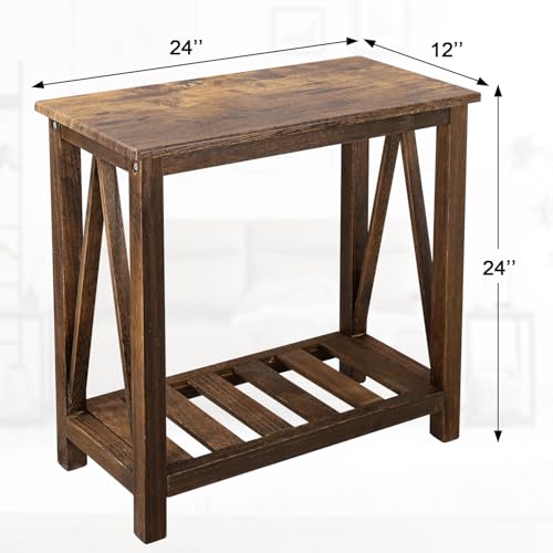 End Side Table with Storage Shelf Rectangle Narrow Nightstand Console Tables Brown Smooth End Table for Small Spaces Industrial Accent Side Table for Living Room Bathroom Bedroom - color: Brown