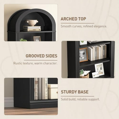 RALGEND Arched Bookshelf, 75.8" Tall Narrow Bookshelf, Arch Bookcase with Storage, 6-Tier Farmhouse Book Shelf, Wooden Arched Cabinet with Open Display Shelves, Adjustable Shelf, Black - color: Black, size: 18.9"L x 11.8"W x 75.8"H