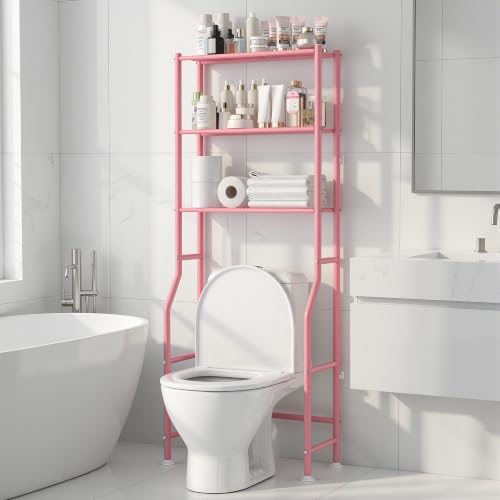 Livilord 3-Tier Over The Toilet Storage Rack, Space Saver Metal Bathroom Shelves, Freestanding Over Toilet Bathroom Organizer for Bathroom/Living Room (Pink) - color: Pink