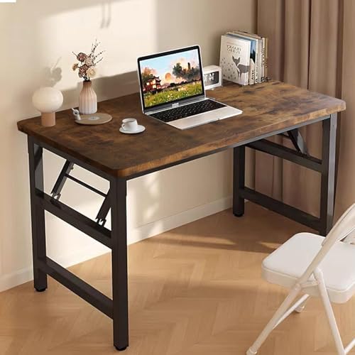 Folding Desk ,39.4 Inch No Assembly Folding Computer Desk, Space-Saving Small Desk for Home Office Bedroom Dorm Study, Compact Portable Foldable Laptop Desk - color: Frame：black/Board：rustic Brown, size: 39.4" x 19.7"