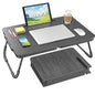 BUYIFY 23.4" Foldable Lap Desk Bed Table with Cup Holder Portable Tray | Folds Flat for Easy Storage, No Assembly Laptop Bed Desk, Sturdy and Lightweight, Patent Design,Carbon Black - color: Black