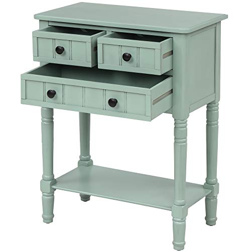 Knocbel Slim Antique Entry Console Table with Drawers & Bottom Open Shelf, Solid Wood Sofa Couch Table for Entryway Hallway Living Room (Mint Green) - color: Mint Green