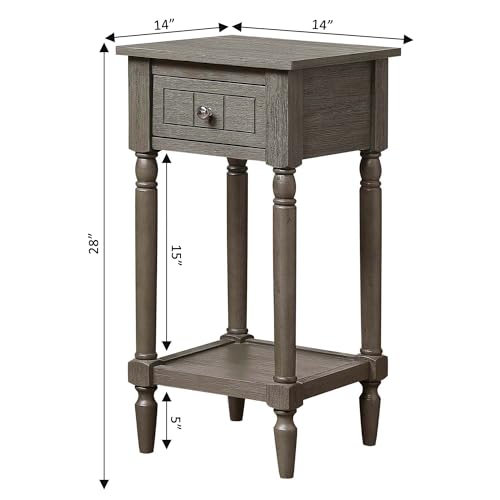 Convenience Concepts French Country Khloe 1 Drawer Accent End Table 14" - Traditional Farmhouse Side Table with Storage Drawer and Shelf for Living Room, Wirebrush Dark Gray - color: Wirebrush Dark Grey