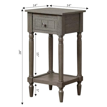 Convenience Concepts French Country Khloe 1 Drawer Accent End Table 14" - Traditional Farmhouse Side Table with Storage Drawer and Shelf for Living Room, Wirebrush Dark Gray - color: Wirebrush Dark Grey