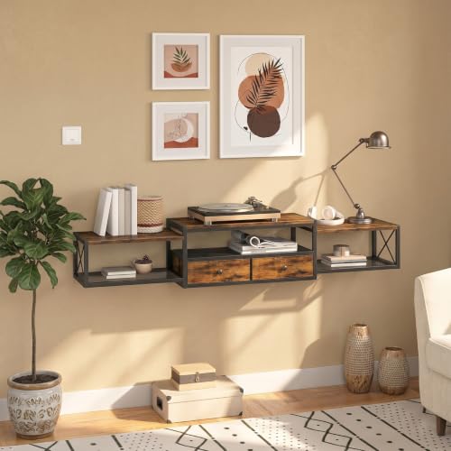 HavenlyYouth 55" Floating TV Stand, Modern Entertainment Center, Wall-Mounted Media Console Shelf for Under TV Storage, TV Cabinet for Living Room, Bedroom, Rustic Brown