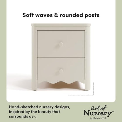Storkcraft Casablanca 2 Drawer Nightstand, Frosted Oat | GREENGUARD Gold Certified, Storage for Kids Bedroom, Premium Wood Nightstand with Iconic Wave Detailing and Rounded Posts - color: Frosted Oat, style: Nightstand