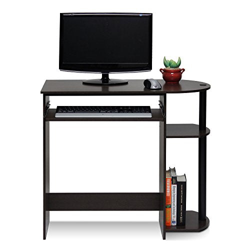 Furinno Simplistic Easy Assembly Computer Desk, With Keyboard Tray, Dark Brown/Black | Keyboard Tray, Computer Desk with Rounded Edges, Office Desk, for Home Office, Bedroom - color: Dark Brown/Black, size: 15.8 x 31.5 x 28.4 Inch