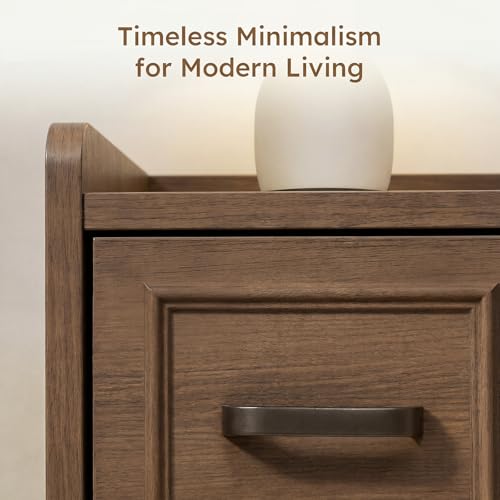 Narrow Nightstand Set of 2, Modern Small Bedside Table with Drawers & Open Shelf, Modern End Table for Bedroom Small Spaces, Apartments, Renters, Walnut - color: Narrow Walnut