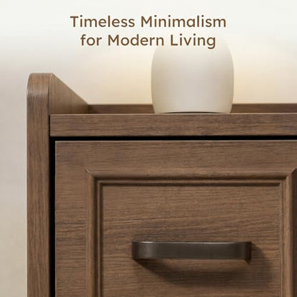 Narrow Nightstand Set of 2, Modern Small Bedside Table with Drawers & Open Shelf, Modern End Table for Bedroom Small Spaces, Apartments, Renters, Walnut - color: Narrow Walnut