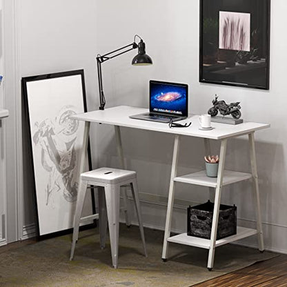 SHW 43-Inch Home Office Trestle Computer Desk with Open Storage Shelves, White - color: White