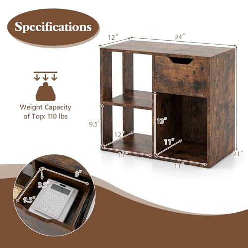 Giantex 3 Cube Bookcase with Drawer Set of 2, Bookshelf for Small Space, Modern Freestanding Display Rack with Open Shelves, Book Case, Wood Cube Storage Organizer Bedroom Living Room, Rustic Brown - color: Rustic Brown