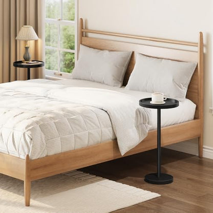 HOOBRO Small Round Side Table, Bamboo Drink Table, Coffee Martini Table with Pedestal Accent for Small Spaces in Living Room, Bedroom, Sofa Couch, Black BK235BZ01 - color: Black