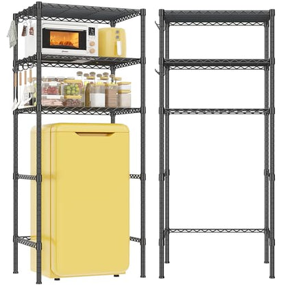 REIBII 3-Tier Mini Fridge Shelf with Storage, 264LBS Metal Shelving with 8 Hooks, Adjustable Height Organizer for Dorm, Kitchen, Apartment & Office, Microwave Rack, 26.38" Wx18.1 Dx65.36 H, Black - size: 26.38Wx18.1Dx65.36H