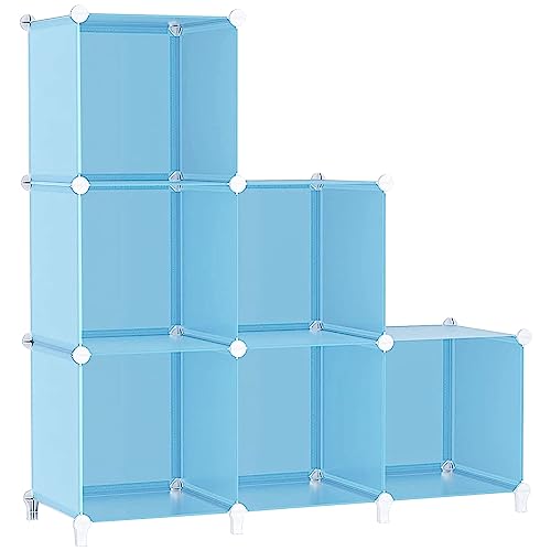 AWTATOS Cube Storage Organizer Protable Closet Organizers and Storage for Kids DIY Stackable 6 Cubes Storage Shelves Clothes Organizer for Bedroom, Home, Blue - color: Blue