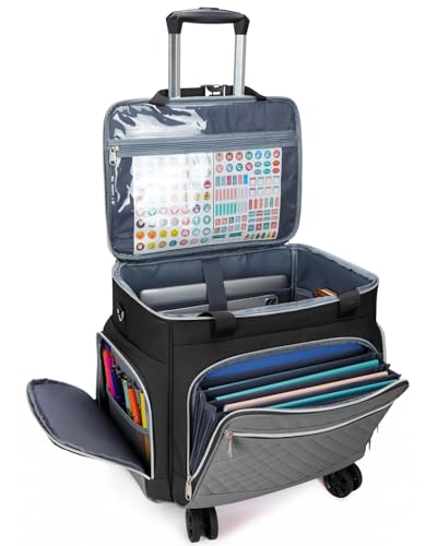 Amythe Rolling Teacher Tote Bag with Wheels, Rolling Briefcase for Women, 15.6 Inch Laptop Bag, 5-Wheel Rolling System with Detachable Trolley for Work, Teaching and Travel - color: Black Grey