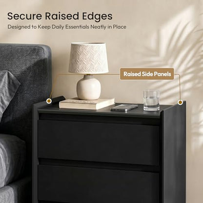 Black Nightstand with Charging Station, 24" H, 3-Drawer Storage | USB-C, USB-A and 2 AC outlets power daily devices; raised-edge top helps create a cleaner modern bedside setup at night. - color: Black, size: 1-Pack, style: 3 Drawers