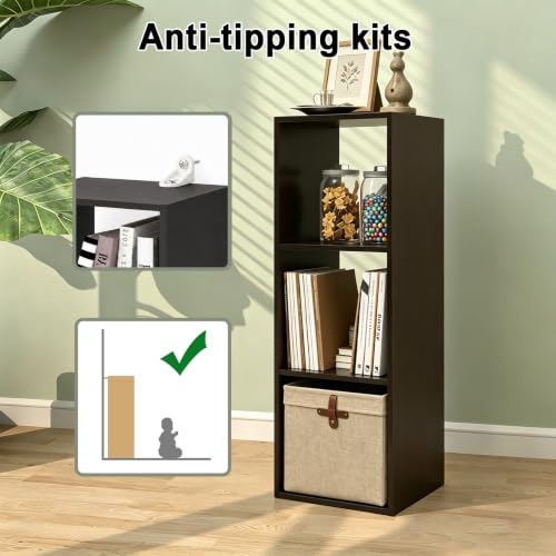 CTESNE【2026 Shelf with 3 Compartments with Tilt Protection + Reversible Shelf with Open Back, Multi-Layer and Multi-Grid Layout (Chocolate 11 inches) - color: Chocolate, size: 3 Cube 11in