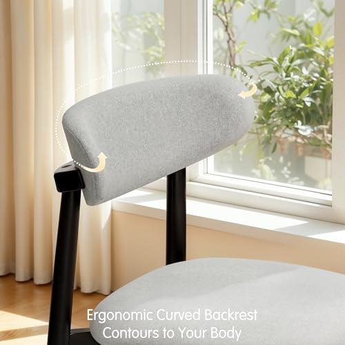 CHUN YI Dining Chairs Set of 2, Upholstered Solid Wood Dining Room Chairs, Mid Century Modern Fabric Kitchen Chairs with Ergonomic Curved Back, Gray (Only Chairs) - color: Grey, size: Set of 2