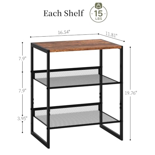 3 Tier Metal Shoe Rack, Sturdy Steel Frame with Rust-Proof Coating, MDF Top, Adjustable Flat Inclined Mesh Shelves, Anti-Tip Scratch-Resistant Feet, Sleek Show Rack for Entryway, Hallway, Garage - size: 3 Tier (16.5″x11.8″x19.8″)
